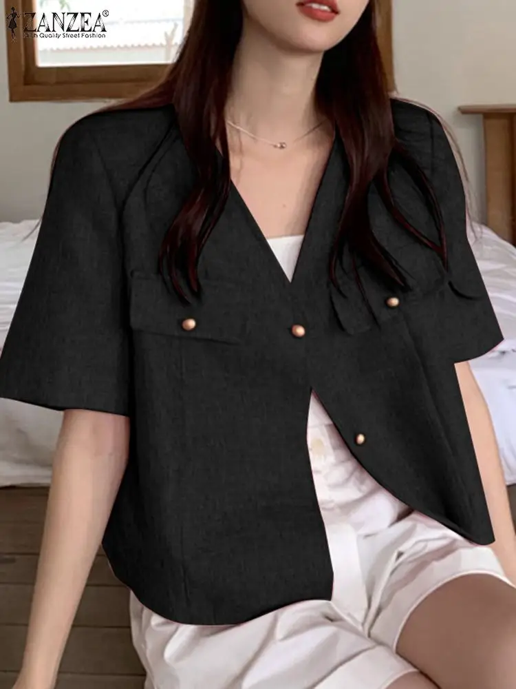 ZANZEA Women Versatile Shirt V Neck 2023 Summer Overshirt Solid Color Korean Fashion Tops OL Casual Short Sleeve Buttons Blouse
ZANZEA Women Versatile Shirt V Neck 2023 Summer Overshirt Solid Color Korean Fashion Tops OL Casual Short Sleeve Buttons Blouse