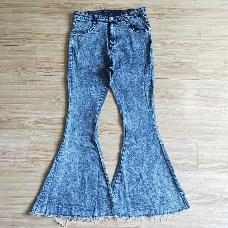 

Wholesale Boutique Adult Jeans Mid Rise Pants Fashion Women Spring Fall Blue Bell Bottom Contrast Pants Denim Pocket Trousers