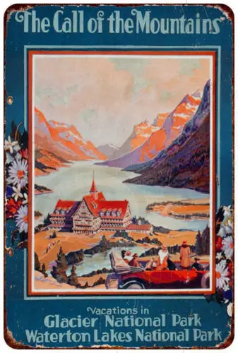 1935 Каникулы в национальном парке Glacier рекламная репродукция металлическая
