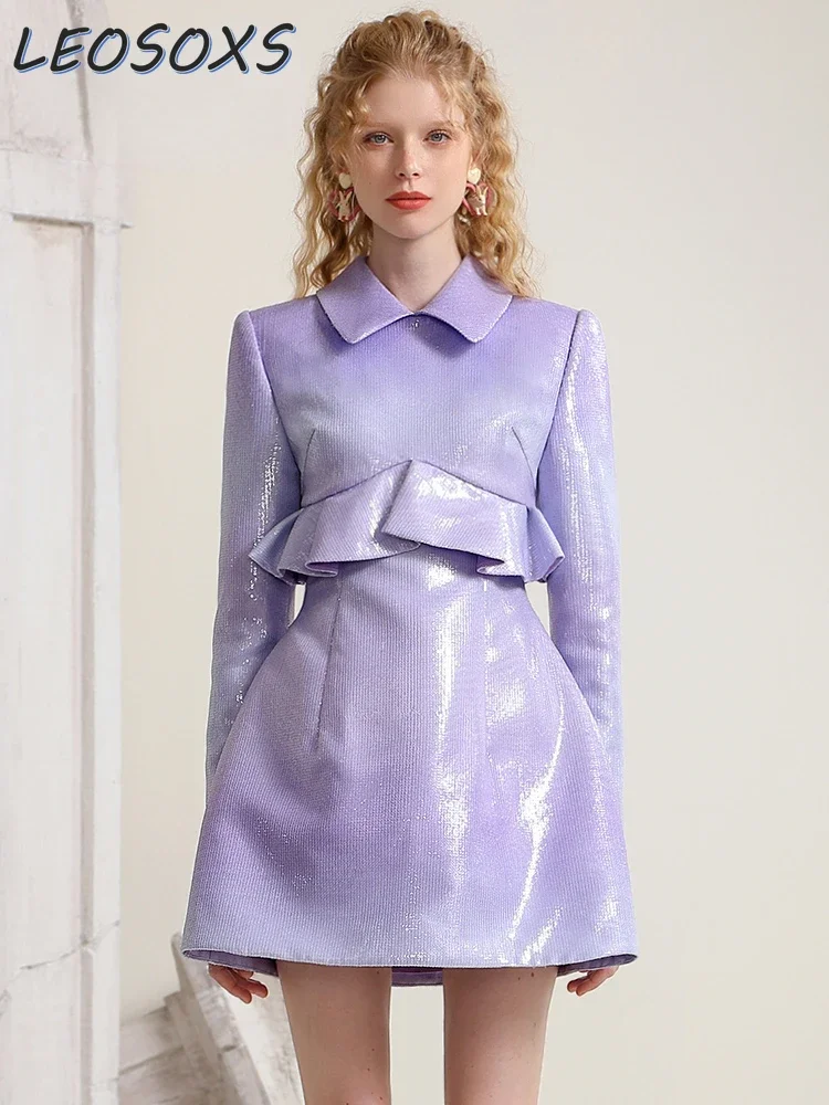 High-End Gentle Lady Sequined Dresses Women's Polo Collar Niche Graceful Slim Waist Long Sleeve Purple Dress Autumn Mini Dress
High-End Gentle Lady Sequined Dresses Women's Polo Collar Niche Graceful Slim Waist Long Sleeve Purple Dress Autumn Mini Dress
