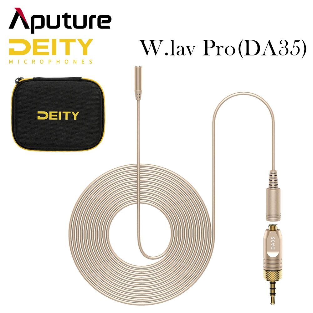 Aputure Deity W.Lav Pro DA35 Lavalier Microphone IP57 Waterproof 1.8m 4mm Professional Mic Condenser 83dB in Diameter Microphone
Aputure Deity W.Lav Pro DA35 Lavalier Microphone IP57 Waterproof 1.8m 4mm Professional Mic Condenser 83dB in Diameter Microphone