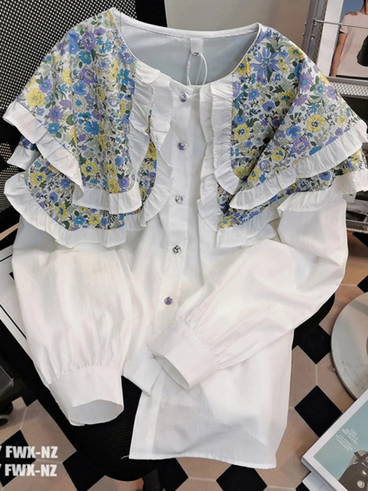 Fashion Designer 2022 Spring Cotton Shirt Women Ruffles Single Breasted Long Sleeve Floral Frock Printed Casual Top
Fashion Designer 2022 Spring Cotton Shirt Women Ruffles Single Breasted Long Sleeve Floral Frock Printed Casual Top