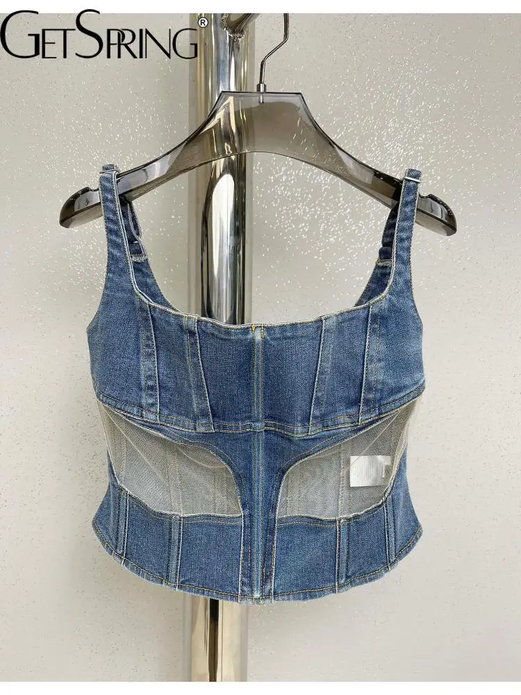 GetSpring Women Tank 2022 Early Autumn Mesh Splicing Fishbone Denim Bra Vest Sexy Hollow Out Sleeveless Jean Camis New Arrival
GetSpring Women Tank 2022 Early Autumn Mesh Splicing Fishbone Denim Bra Vest Sexy Hollow Out Sleeveless Jean Camis New Arrival