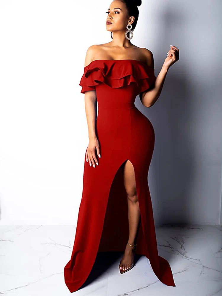 2023 Summer Dresses for Women Off The Shoulder Ruffle Split Dress Vestidos De Mujer Casual Elegant Maxi Robe Female
2023 Summer Dresses for Women Off The Shoulder Ruffle Split Dress Vestidos De Mujer Casual Elegant Maxi Robe Female