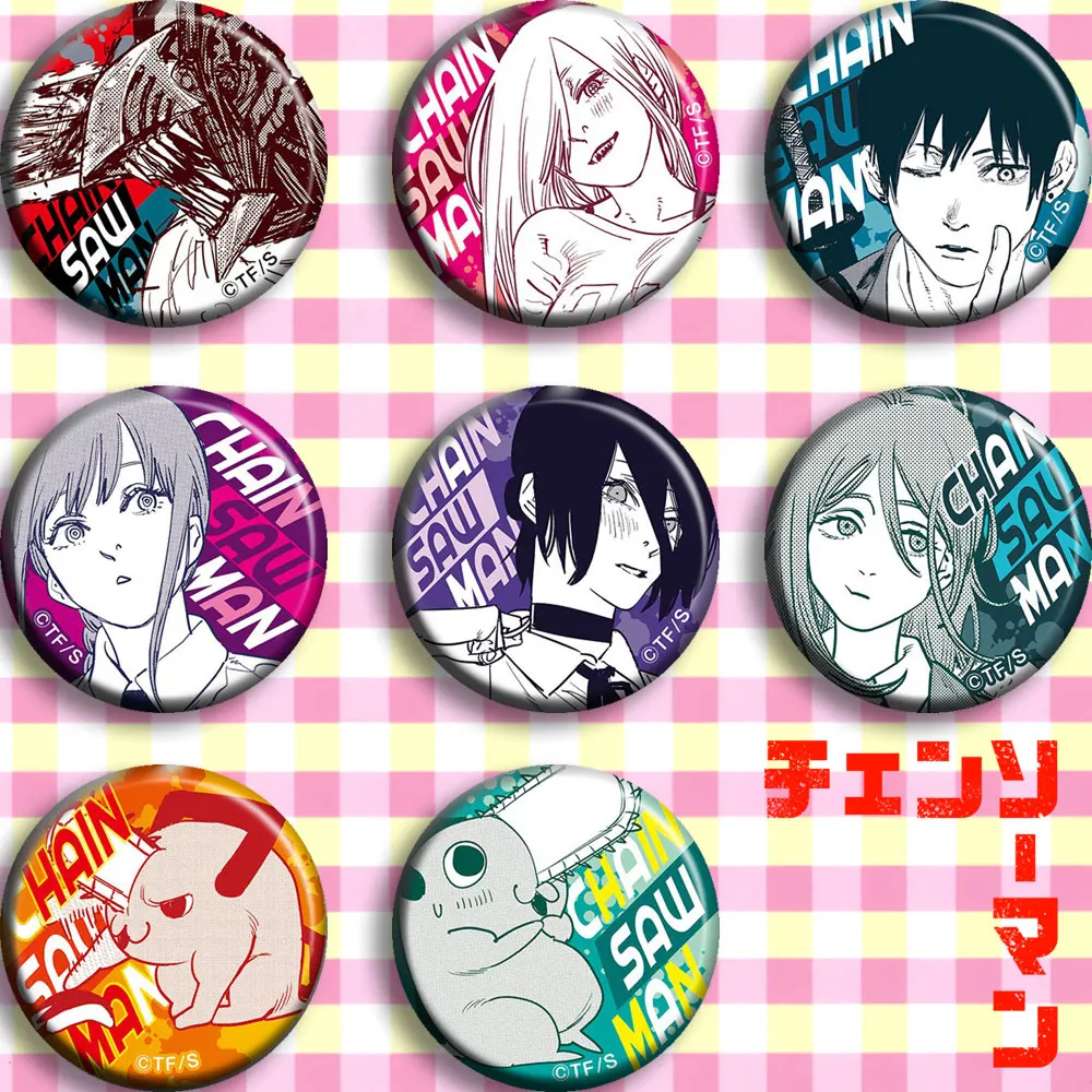 

8pcs/1lot Anime Chainsaw Man Pochita Hayakawa Aki Makima Badge Figure Badges Round Brooch Pin Gifts Kids Toy 3616