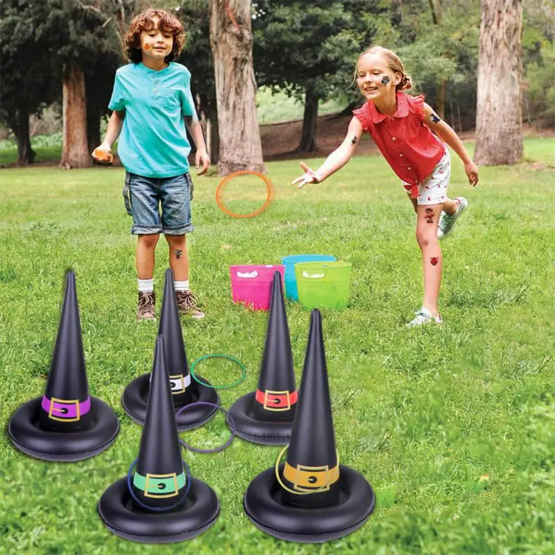 Портативная игра в кольцо, Экологически чистая игра в Хэллоуин, надувная шапка на Хэллоуин, многоразовое пластиковое кольцо, воздушный насос