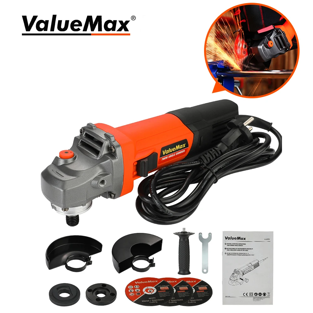 

ValueMax 760W Corded Angle Grinder Grinding/Cutting Machine Powerful Tool 220-240V With 3PC 125mm Cutting Discs Power Tool