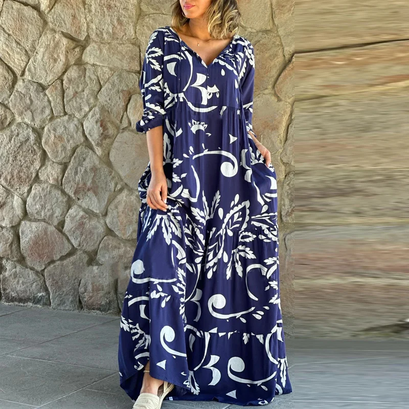 Женское свободное платье макси в стиле бохо, длинное платье с винтажным принтом, V-образным вырезом, на шнуровке, Осеннее свободное платье-пуловер с длинным рукавом
Женское свободное платье макси в стиле бохо, длинное платье с винтажным принтом, V-образным вырезом, на шнуровке, Осеннее свободное платье-пуловер с длинным рукавом