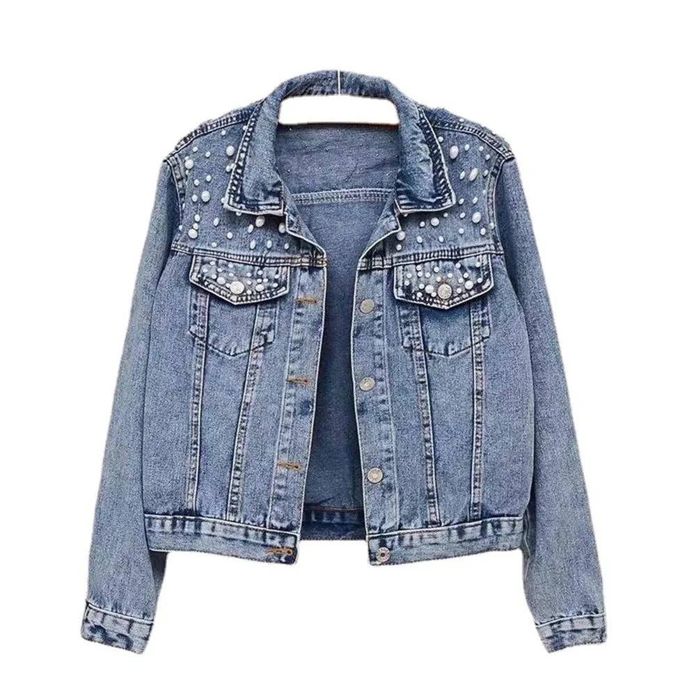 Denim Jacket With Pearls 2023 Autumn Turn Down Collar Loose Cropped Coat Solid Buttons Long Sleeve Jeans Jackets For Women
Denim Jacket With Pearls 2023 Autumn Turn Down Collar Loose Cropped Coat Solid Buttons Long Sleeve Jeans Jackets For Women