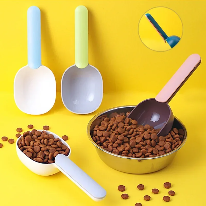 

Pet Feeding Spoon Multi-function Fashion Cat Dog Food Shovel Scoop With Sealed Bag Clip Design Creative Measuring Cup Pet Feeder