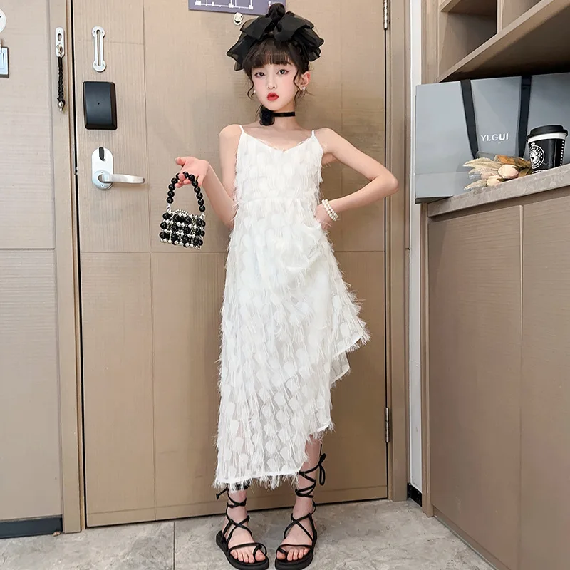 Girls' Tassel Strap Long Dress 2023 Summer New Open Back Beach Dress Fashion Girls' Princess Dress Children's Summer Dress 
Girls' Tassel Strap Long Dress 2023 Summer New Open Back Beach Dress Fashion Girls' Princess Dress Children's Summer Dress