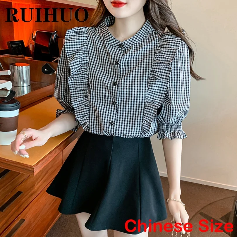 Рубашка RUIHUO женская летняя в клетку, Модный летний топ в Корейском стиле для женщин, фото китайского размера, Новое поступление
Рубашка RUIHUO женская летняя в клетку, Модный летний топ в Корейском стиле для женщин, фото китайского размера, Новое поступление