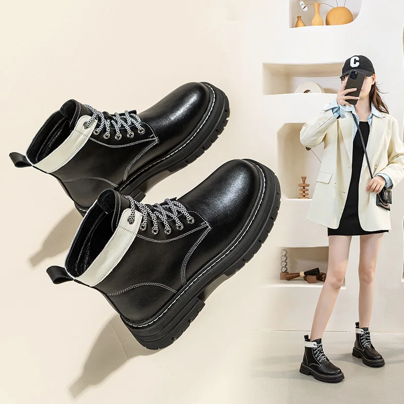 2022 New Arrival Autumn and Winter Korean Martin Boots Women's British Style Genuine Leather Platform Black Lace up Short Boots
2022 New Arrival Autumn and Winter Korean Martin Boots Women's British Style Genuine Leather Platform Black Lace up Short Boots