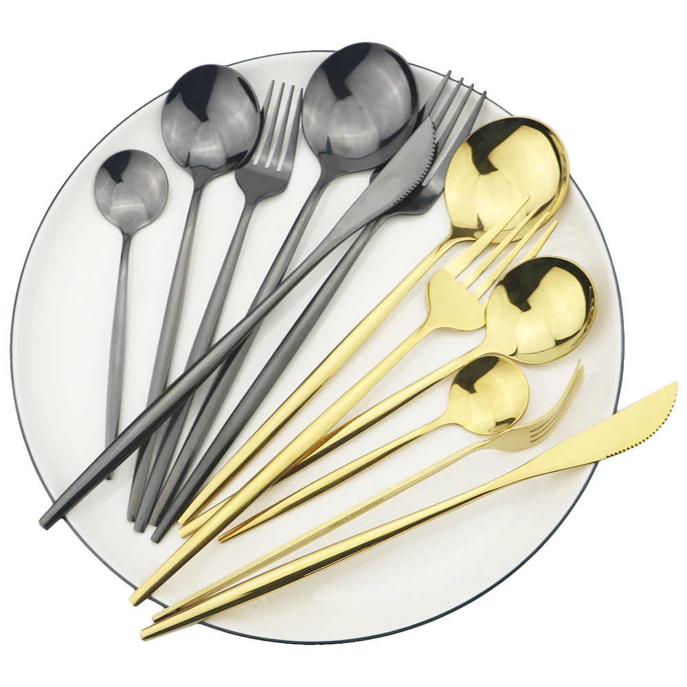 

6Set/36Pcs Gold Dinnerware Cutlery Set Knives Dessert Forks Tea Spoons Tableware Flatware Stainless Steel Kitchen Silverware Set