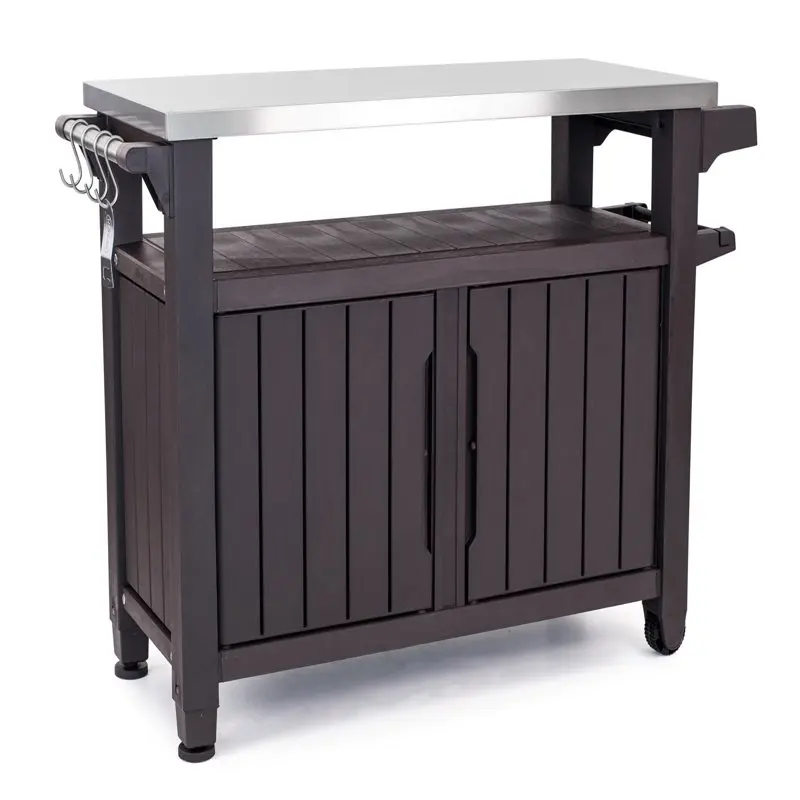Portable Outdoor Table and Storage Cabinet with Accessory Hooks, Espresso Brown
Portable Outdoor Table and Storage Cabinet with Accessory Hooks, Espresso Brown