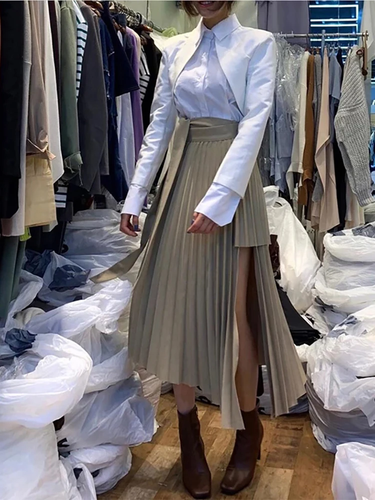 Women Skirts High Waist Pleated Lace-Up Irregular Skirt Knee Length Solid Casual Bottom
Women Skirts High Waist Pleated Lace-Up Irregular Skirt Knee Length Solid Casual Bottom