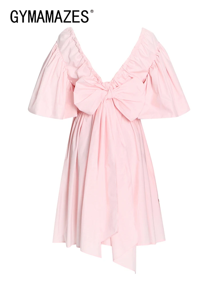 GYMAMAZES Vintage Pink Mini Dress For Women V Neck Puff Sleeve High Waist Patchwork Bowknot Solid Dresses Female Clothing Style
GYMAMAZES Vintage Pink Mini Dress For Women V Neck Puff Sleeve High Waist Patchwork Bowknot Solid Dresses Female Clothing Style