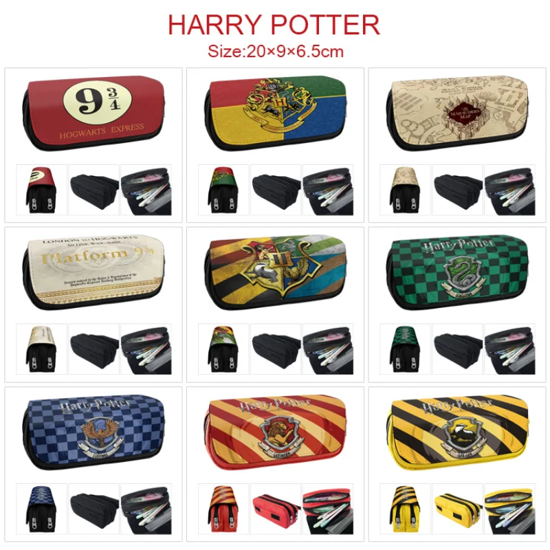 

School of Magic Harries Pen Bag Slytherin Potters Hogwarts Four Symbols Shield Stationery Color Map Double Zip Pen Case