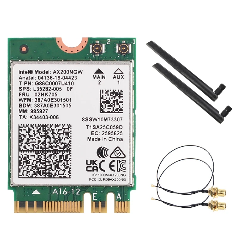 Двухдиапазонный Wi-Fi 6 беспроводной 2400 Мбит/с AX200NGW NGFF M.2 Wlan Bluetooth 5,0 Wifi карта 802.11ac/ax для комплекта антенн Intel AX200
Двухдиапазонный Wi-Fi 6 беспроводной 2400 Мбит/с AX200NGW NGFF M.2 Wlan Bluetooth 5,0 Wifi карта 802.11ac/ax для комплекта антенн Intel AX200