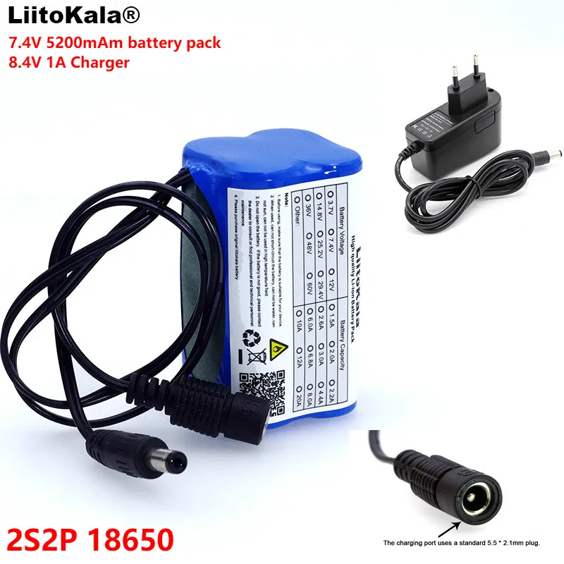 LiitoKala Protect 7.4 V 5200 mAh 8.4 V 18650 Li-lon Battery bike lights Head lamp special battery pack DC 5.5MM + 1A Charger
LiitoKala Protect 7.4 V 5200 mAh 8.4 V 18650 Li-lon Battery bike lights Head lamp special battery pack DC 5.5MM + 1A Charger