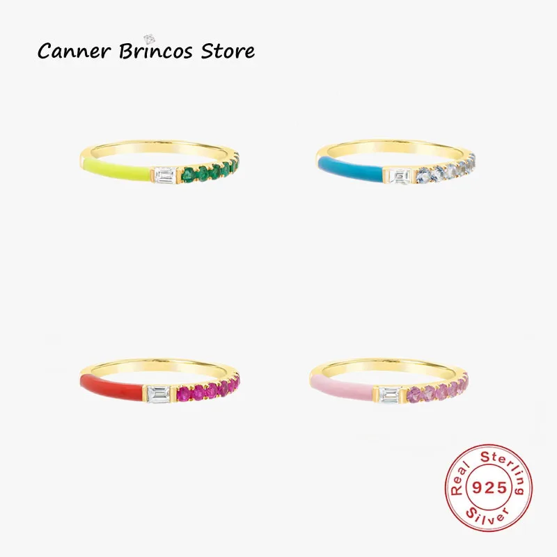 CANNER Simple Finger Ring Real 925 Sterling Silver Rings For Women Single Row Zircon Enamel Rainbow Wedding Rings Bague Femme
CANNER Simple Finger Ring Real 925 Sterling Silver Rings For Women Single Row Zircon Enamel Rainbow Wedding Rings Bague Femme