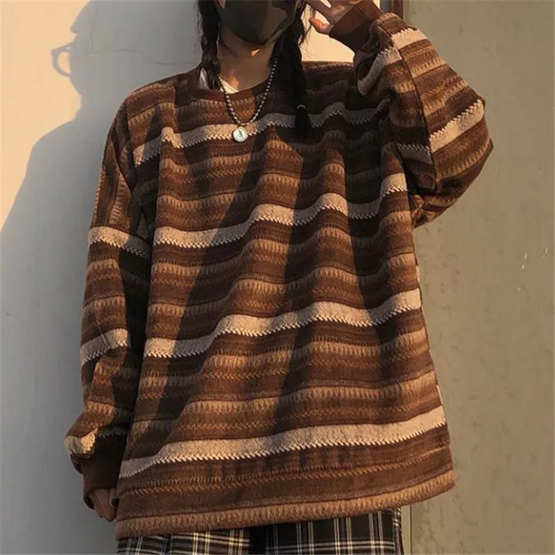 Свитер с изображением дедушки, винтажные пуловеры, свитера в полоску, Осенний Вязаный Свитер оверсайз с длинным рукавом, свитер в стиле хип-...