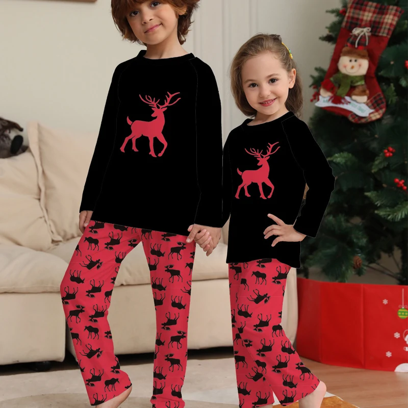 

2022New Year Home Wear Christmas Family Matching Two Piece Set Long Sleeve Pajamas Baby Deer Nightwear Costumes For Family Look