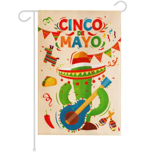 G128 Садовый флаг Cinco De Mayo Cactus Двусторонняя блокирующая ткань размером 12 x 18 дюймов