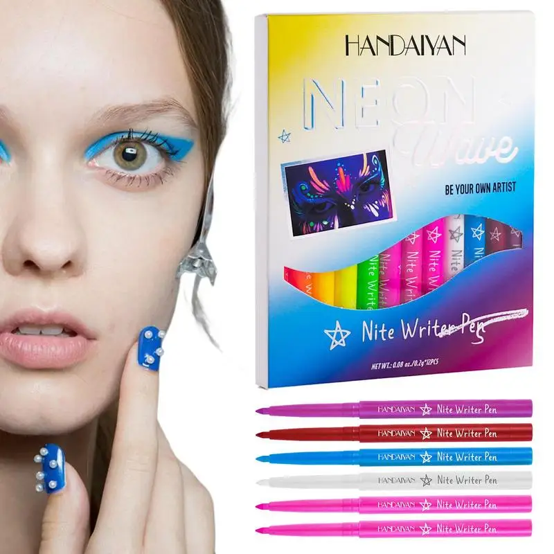 

Neon Liquid Eyeliner Set 12pcs No Fading Gel Neon Bright Color Longlasting Smudgeproof Eye Liner Pen Long Lasting Rainbow Eye
