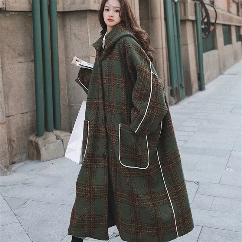 Women's Winter Coats New Plaid Hooded Single Breasted Long Wool Jacket Thickened Loose Fashion Commuter Overcoat Female ZM341 
Women's Winter Coats New Plaid Hooded Single Breasted Long Wool Jacket Thickened Loose Fashion Commuter Overcoat Female ZM341