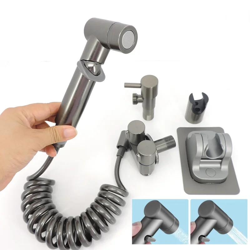 

Dark grey long Handheld Hygienic WC Bathroom Toilet Bidet Seat Nozzle Self Cleaning Shower Head Sprayer Set Faucet hose holder