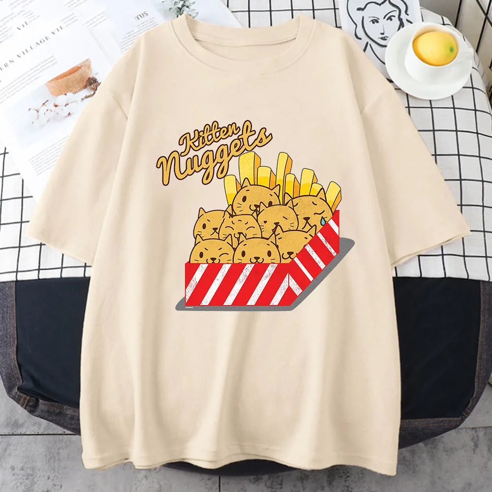 Kitten Nuggets T Shirts WOMEN Originality Fast Food O-neck Tshirts Cat Hash Brown French Fries T-shirts 100% Cotton High Quality
Kitten Nuggets T Shirts WOMEN Originality Fast Food O-neck Tshirts Cat Hash Brown French Fries T-shirts 100% Cotton High Quality
