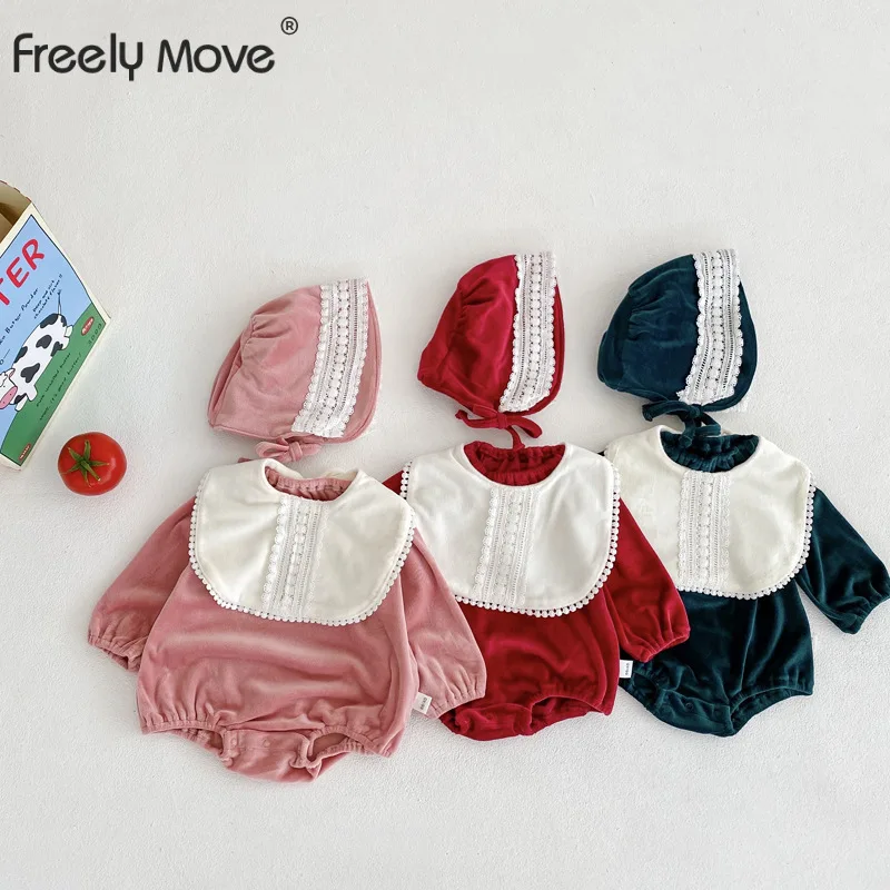 Freely Move Baby Turn-down Collar Cute Girl Romper With Hat Bib Sets Infant Solid Floral Jumpsuit Toddler Baby Girl Clohtes 3Pcs
Freely Move Baby Turn-down Collar Cute Girl Romper With Hat Bib Sets Infant Solid Floral Jumpsuit Toddler Baby Girl Clohtes 3Pcs