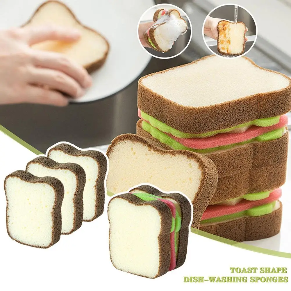 

Toast Sandwich Shape Dish-Washing Sponges Creative Washable Scrubber Tools for Pots Dishes Kitchen Cleaning Supplies Accessories