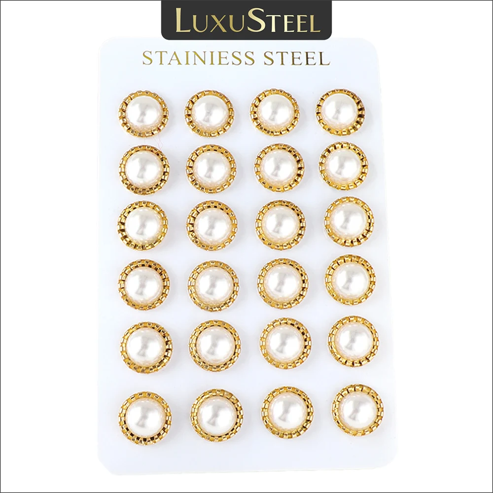 LUXUSTEEL 12 Pairs/Set Classic White Pearl Earrings Girls Gold Plated Stainless Steel Korean Women Studs Wholesale Ear Jewelry
LUXUSTEEL 12 Pairs/Set Classic White Pearl Earrings Girls Gold Plated Stainless Steel Korean Women Studs Wholesale Ear Jewelry