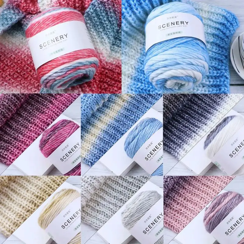 

100g Worsted Hand Knitting Cake Yarn Gradient Ombre Colorful Crochet Woven Thread DIY Craft for Winter Warm Scarf Coat Sweater