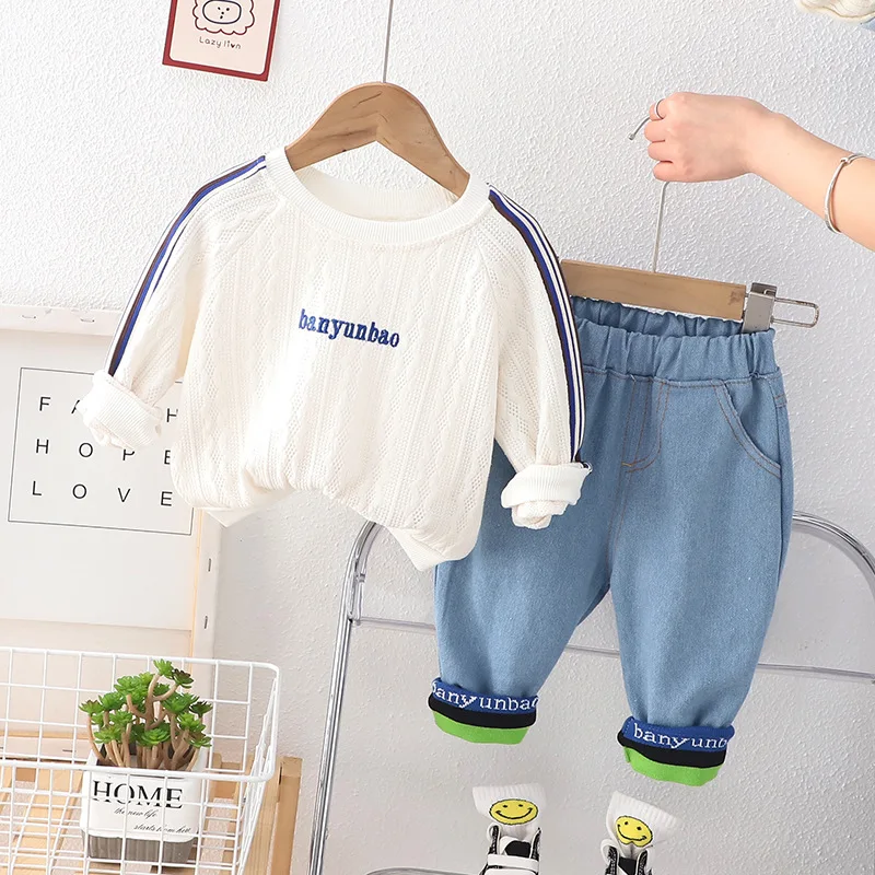 2023 Spring Autumn Baby Boys Outfits Fashion Korean Long Sleeve Pullover Sweater Jeans 2PCS Set Kids 1-5 Year Casual Clothing
2023 Spring Autumn Baby Boys Outfits Fashion Korean Long Sleeve Pullover Sweater Jeans 2PCS Set Kids 1-5 Year Casual Clothing