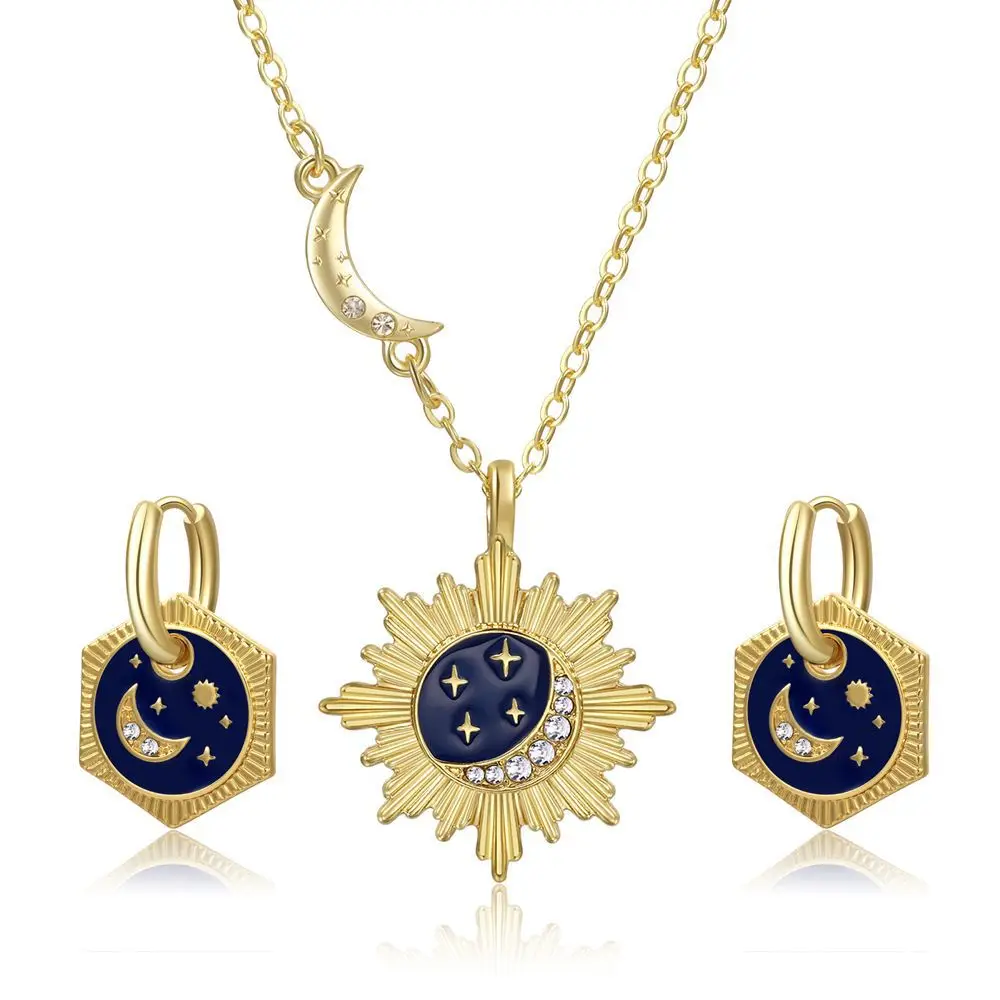 Ins European and American Oil Drops Star Moon Earring Necklace Set Women's Necklace Set
Ins European and American Oil Drops Star Moon Earring Necklace Set Women's Necklace Set