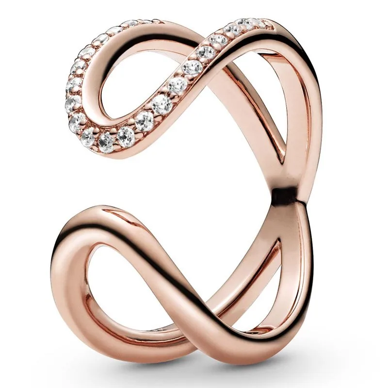 

Authentic 925 Sterling Silver Sparkling Rose Wrapped Open Infinity Eternal Love Ring For Women Wedding Party Fashion Jewelry