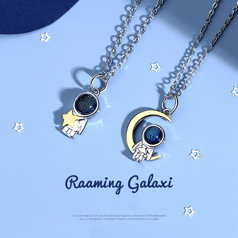 New Stamp 925 Silver Color Couple Necklace Fashion Astronaut Star And Moon Necklaces For Women Men Anniversary Jewelry Gift
New Stamp 925 Silver Color Couple Necklace Fashion Astronaut Star And Moon Necklaces For Women Men Anniversary Jewelry Gift