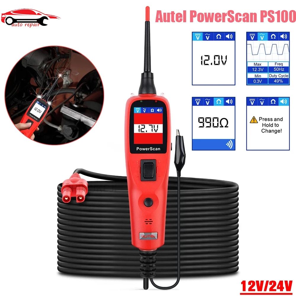 

Autel PowerScan PS100 Automotive Circuit Tester Electrical System Diagnostic Tool AVOmeter Tester Power Circuit Probe Kit 12-24V