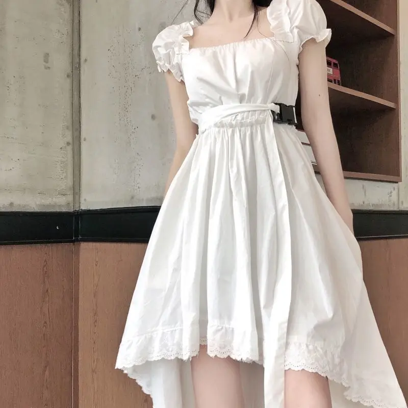 Women Vintage Wrap Ruffle Gothic Black White Dresses Irregular Puff Sleeve Goth Harajuku Belt Clothes Kawaii Summer Emo Dress
Women Vintage Wrap Ruffle Gothic Black White Dresses Irregular Puff Sleeve Goth Harajuku Belt Clothes Kawaii Summer Emo Dress