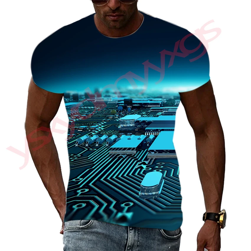 

Hip Hop Dress Up Chip Digital Technology Concept Graphics Leisure Man T-shirts 3D Print Harajuku Round Neck Tee Short Sleeve Top