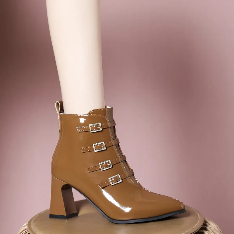 Women Fashion High Heels Beige Brown Patent Leather Shoes Ankle Boots Black Woman Zipper Botines Chelsea Zapatos De Mujer
Women Fashion High Heels Beige Brown Patent Leather Shoes Ankle Boots Black Woman Zipper Botines Chelsea Zapatos De Mujer