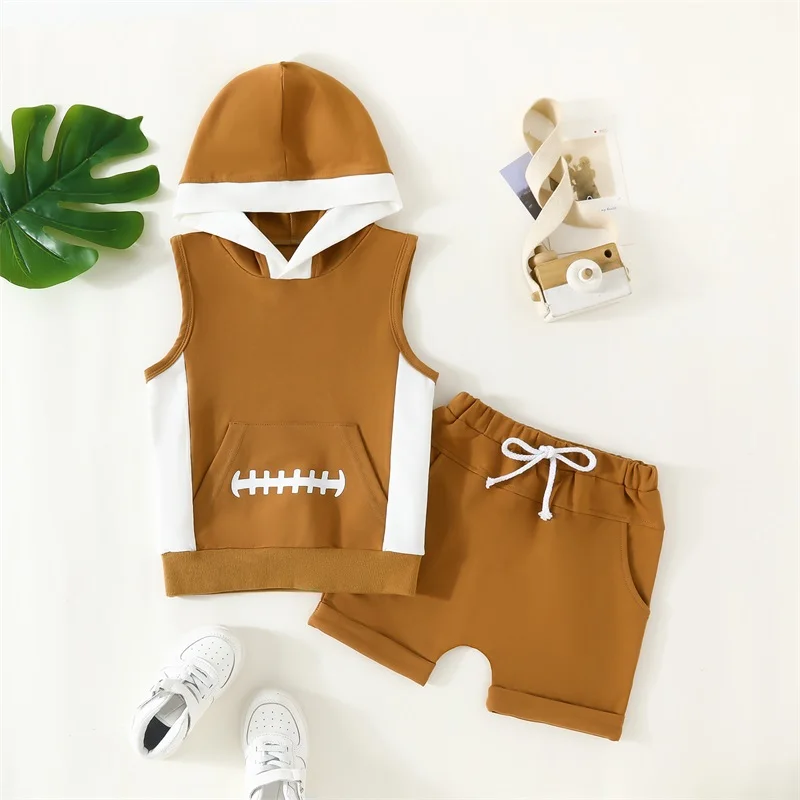 Summer Toddler Boys Children's Sets Casual Sleeveless Rugby Print Hooded Tops and Drawstring Shorts 2PCS Clothing Kid Outfits
Summer Toddler Boys Children's Sets Casual Sleeveless Rugby Print Hooded Tops and Drawstring Shorts 2PCS Clothing Kid Outfits