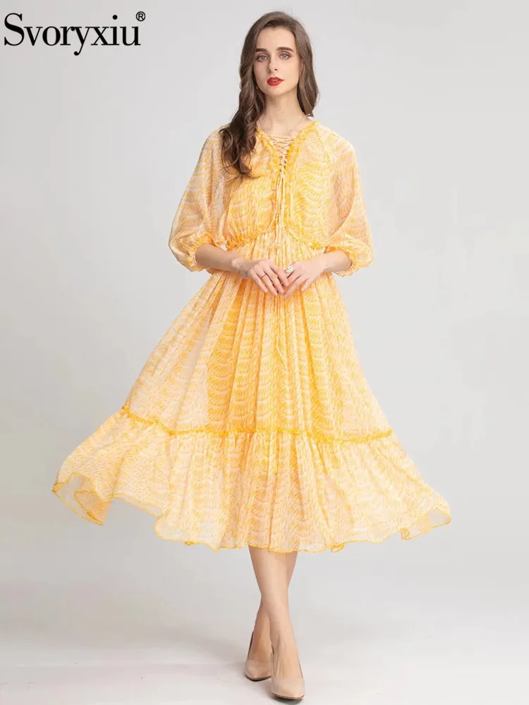 Svoryxiu Runway Designer Summer Yellow Vintage Midi Dress Women's Fashion Lantern Sleeve Ruffles High Waist Slim Bohemian Dress
Svoryxiu Runway Designer Summer Yellow Vintage Midi Dress Women's Fashion Lantern Sleeve Ruffles High Waist Slim Bohemian Dress