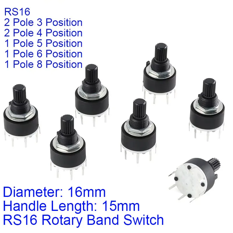 2PCS RS16 16 мм Пластиковый вращающийся ленточный переключатель 1 полюс 4 5 6 7 8 бит 2 полюса 3 4 бита длина рукоятки 15 мм
2PCS RS16 16 мм Пластиковый вращающийся ленточный переключатель 1 полюс 4 5 6 7 8 бит 2 полюса 3 4 бита длина рукоятки 15 мм
