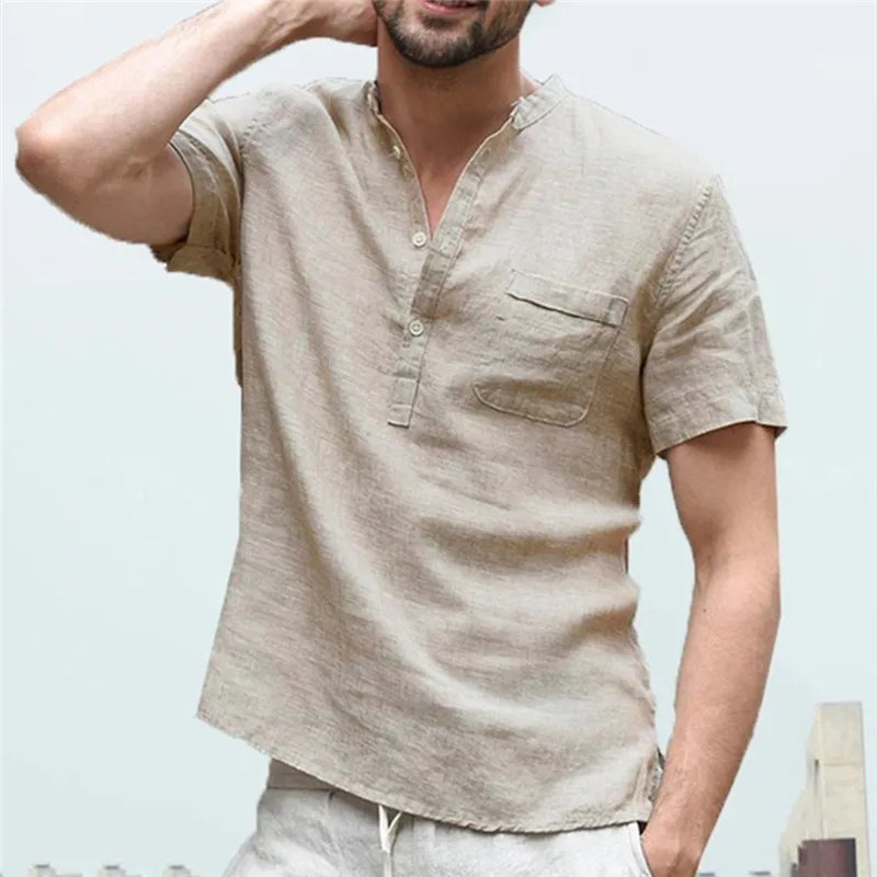 2023 Summer Men's Flax Linen T-Shirt Casual V-Neck Button Down T-Shirts Slim Fit Cotton Linen Short Sleeve Basic Top
2023 Summer Men's Flax Linen T-Shirt Casual V-Neck Button Down T-Shirts Slim Fit Cotton Linen Short Sleeve Basic Top
