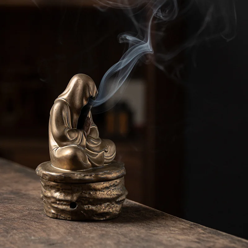 

Formless Buddha Statue Meditation Ceramic Monk Incense Holder Burner Home Garden Yoga Zen Decoration Sculpture with Incense