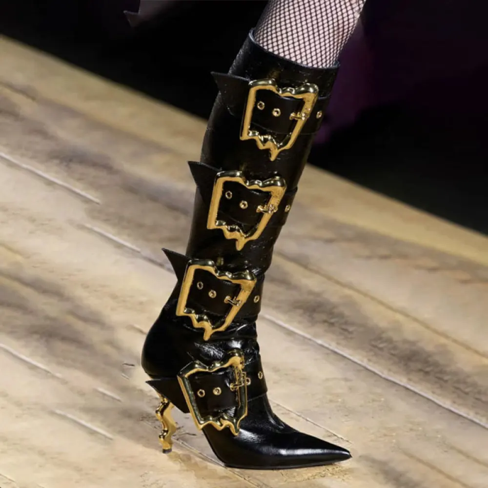 Women's New Fashion Knee High Boots Pointed Head Belt Buckle Side Zipper Sexy Runway Style Party Banquet Dress Medium Boots
Women's New Fashion Knee High Boots Pointed Head Belt Buckle Side Zipper Sexy Runway Style Party Banquet Dress Medium Boots